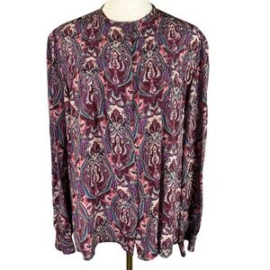 Cesarani Vintage Silk Paisley Print Long Sleeve Blouse Top Women's Size 14‎